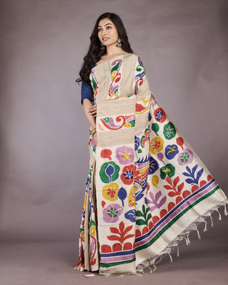 Resham Shilpi Silk Hand Batik Saree – Elegant Traditional Artistry with Handcrafted Design