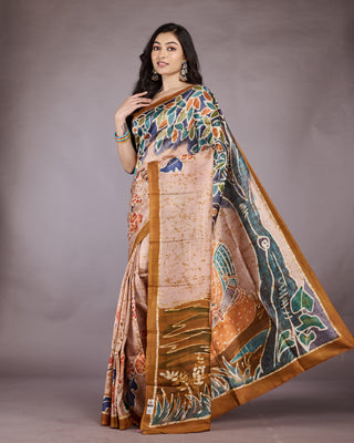 Resham Shilpi Silk Hand Batik Saree – Elegant Traditional Artistry with Handcrafted Design