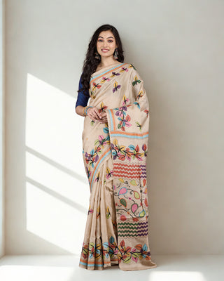 Resham Shilpi Exclusive Tussar Stitch Saree – Intricate Craftsmanship and Timeless Elegance