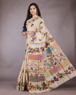 Resham Shilpi Exclusive Tussar Stitch Saree – Intricate Craftsmanship and Timeless Elegance