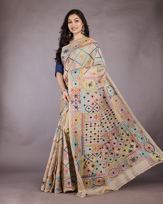 Resham Shilpi Exclusive Tussar Stitch Saree – Intricate Craftsmanship and Timeless Elegance
