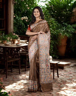 Resham Shilpi Exclusive Hand Painted Tussar Silk Saree – Artistic Elegance for Every Occasion