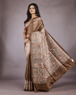 Resham Shilpi Exclusive Hand Painted Tussar Silk Saree – Artistic Elegance for Every Occasion