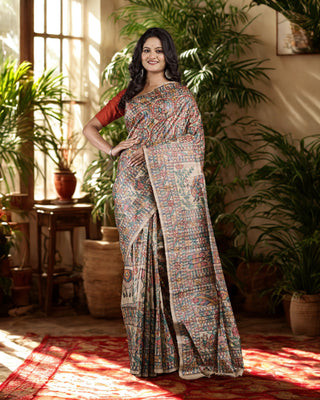 Resham Shilpi Exclusive Hand Painted Tussar Silk Saree – Artistic Elegance for Every Occasion