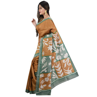 Tussar Yellow Block Printed Saree