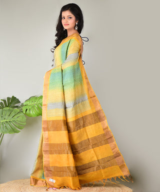 Resham Shilpi Exclusive Block Printed Tussar Saree with Zari Border