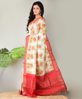 Resham Shilpi Exclusive Block Printed Mulberry Silk Saree With Zari Border – Luxury Handcrafted Tradition