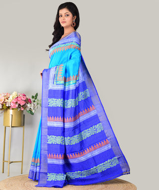 Resham Shilpi Exclusive Hand Block Printed Mulberry Silk Saree with Zari Border | Traditional Indian Silk Saree for Festive & Wedding Wear