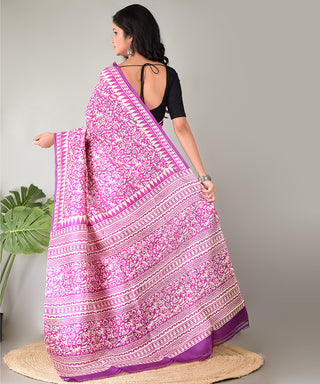 Resham Shilpi Exclusive Block Printed Mulberry Silk Saree – Luxury Handcrafted Tradition