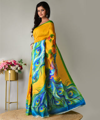 Resham Shilpi Exclusive Hand Painted Mulberry Silk Saree – Artistic Elegance in Every Thread