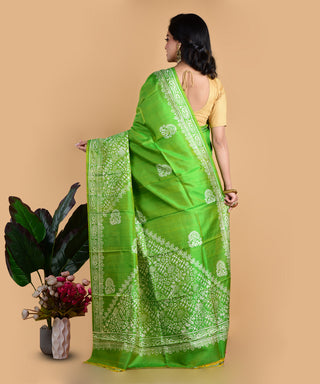 Resham Shilpi Light Green Silk Block Printed Saree