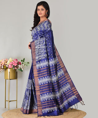 Resham Shilpi Exclusive Hand Block Printed Mulberry Silk Saree with Zari Border | Traditional Indian Silk Saree for Festive & Wedding Wear