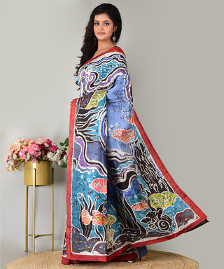 Resham Shilpi Silk Hand Batik Saree – Elegant Traditional Artistry with Handcrafted Design