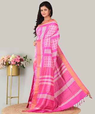 Resham Shilpi Exclusive Hand Block Printed Mulberry Silk Saree with Zari Border | Traditional Indian Silk Saree for Festive & Wedding Wear