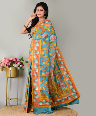 Resham Shilpi Exclusive Hand-Painted Tussar Silk Saree with Traditional Kalamkari Design