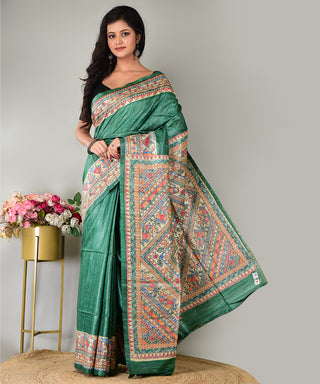 Resham Shilpi Exclusive Handwoven Madhubani Hand Painted Tussar Gicha Silk Saree – Elegant Traditional Drape