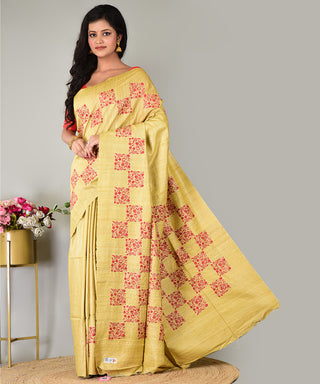 Resham Shilpi Exclusive Tussar Stitch Saree – Intricate Craftsmanship and Timeless Elegance