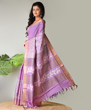 Resham Shilpi Exclusive Block Printed Tussar Saree with Zari Border