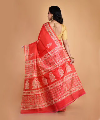 Resham Shilpi Elegant Silk Red Block Printed Saree