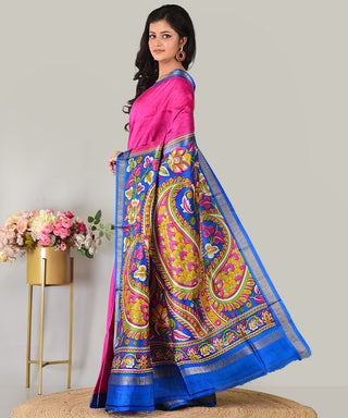 Resham Shilpi Exclusive Block Printed Mulberry Silk Saree With Zari Border– Luxury Handcrafted Tradition
