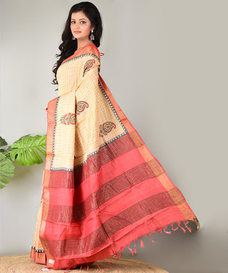 Resham Shilpi Exclusive Block Printed Tussar Saree with Zari Border