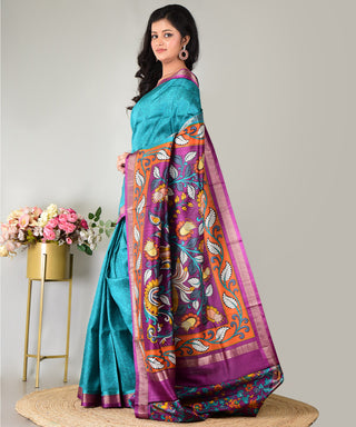 Resham Shilpi Exclusive Block Printed Mulberry Silk Saree With Zari Border– Luxury Handcrafted Tradition