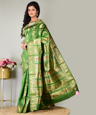 Resham Shilpi Exclusive Handwoven Baluchari Silk Saree – Traditional Bengal Weave with Intricate Mythological Motifs