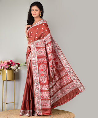 Resham Shilpi Exclusive Handwoven Baluchari Silk Saree – Traditional Bengal Weave with Intricate Mythological Motifs