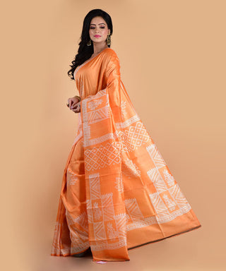 Resham Shilpi Elegant Blush Peach Silk Block Printed Saree