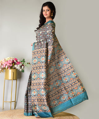 Resham Shilpi Exclusive Block Printed Mulberry Silk Saree – Luxury Handcrafted Tradition