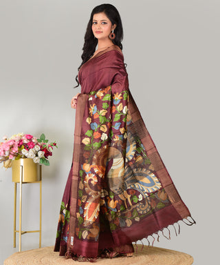 Resham Shilpi Exclusive Block Printed Mulberry Silk Saree  With Zari Border– Luxury Handcrafted Tradition