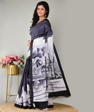 Resham Shilpi Exclusive Hand Painted Mulberry Silk Saree – Artistic Elegance in Every Thread