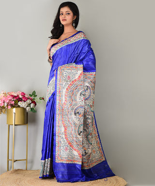 Resham Shilpi Exclusive Handwoven Madhubani Screen Printed Tussar Gicha Silk Saree – Elegant Traditional Drape