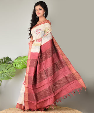 Resham Shilpi Exclusive Block Printed Tussar Saree with Zari Border