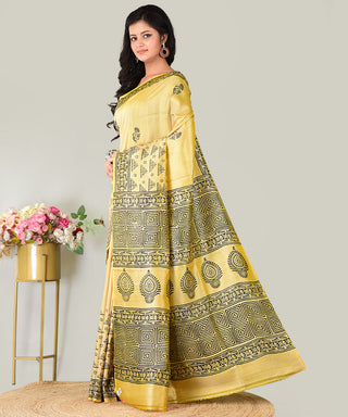 Resham Shilpi Exclusive Block Printed Mulberry Silk Saree – Luxury Handcrafted Tradition
