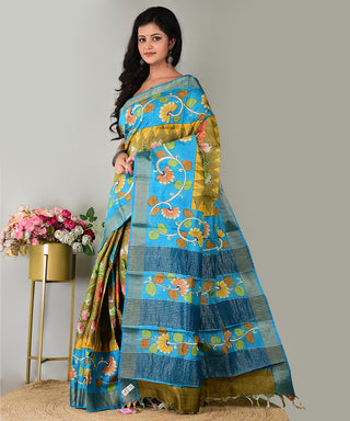 Resham Shilpi Exclusive Hand-Painted Tussar Silk Saree with Traditional Kalamkari Design