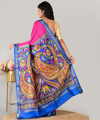 Resham Shilpi Exclusive Block Printed Mulberry Silk Saree With Zari Border– Luxury Handcrafted Tradition