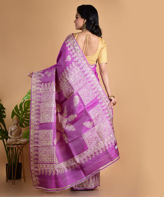 Resham Shilpi Elegant Polished Purple Silk Block Printed Saree