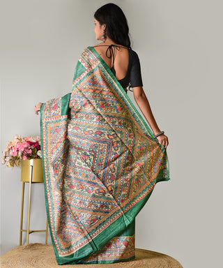 Resham Shilpi Exclusive Handwoven Madhubani Hand Painted Tussar Gicha Silk Saree – Elegant Traditional Drape