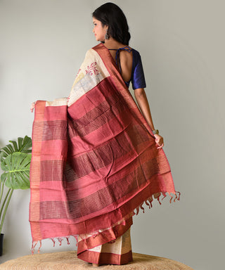 Resham Shilpi Exclusive Block Printed Tussar Saree with Zari Border
