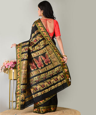 Resham Shilpi Exclusive Handwoven Baluchari Silk Saree – Traditional Bengal Weave with Intricate Mythological Motifs