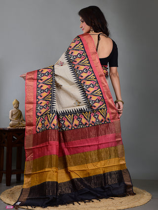 Resham Shilpi Exclusive Block Printed Tussar Saree with Zari Border