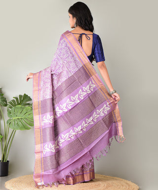 Resham Shilpi Exclusive Block Printed Tussar Saree with Zari Border