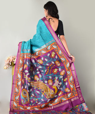 Resham Shilpi Exclusive Block Printed Mulberry Silk Saree With Zari Border– Luxury Handcrafted Tradition