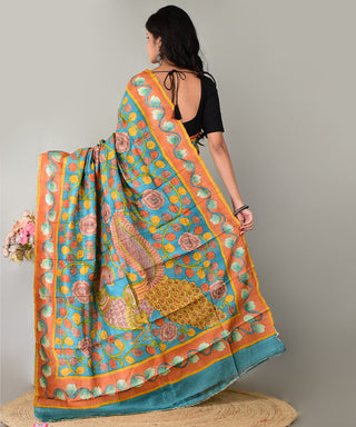 Resham Shilpi Exclusive Hand-Painted Tussar Silk Saree with Traditional Kalamkari Design