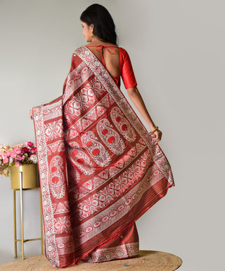 Resham Shilpi Exclusive Handwoven Baluchari Silk Saree – Traditional Bengal Weave with Intricate Mythological Motifs