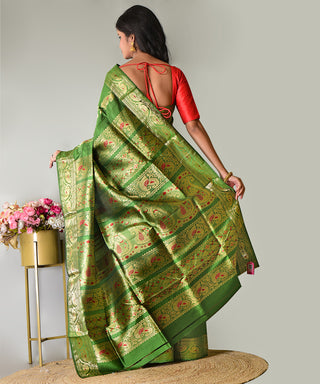 Resham Shilpi Exclusive Handwoven Baluchari Silk Saree – Traditional Bengal Weave with Intricate Mythological Motifs