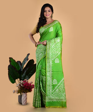 Resham Shilpi Light Green Silk Block Printed Saree