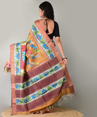 Resham Shilpi Exclusive Hand-Painted Tussar Silk Saree with Traditional Kalamkari Design