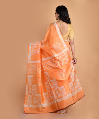 Resham Shilpi Elegant Blush Peach Silk Block Printed Saree